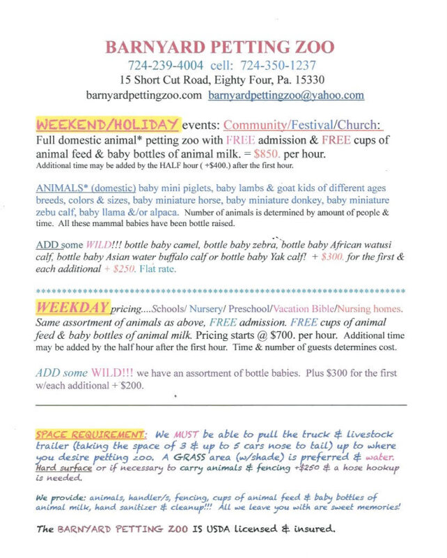 General information Barnyard Petting Zoo